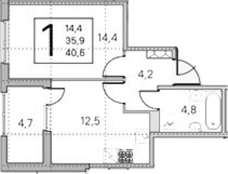 1-комнатная квартира 35.9 м², 1/5 эт., ЖК «ЮгТаун. Олимпийские кварталы»